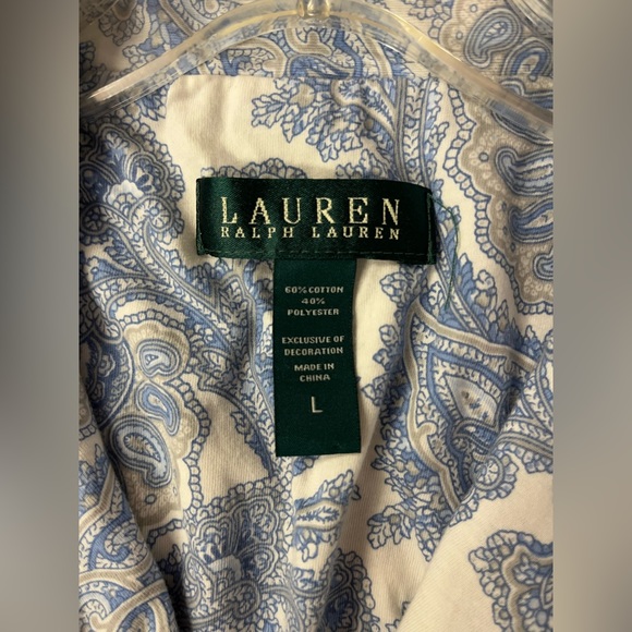 Lauren Ralph Lauren Womens Blue Paisley Print 3/4 Sleeve Pajama Top Size L - Picture 8 of 9